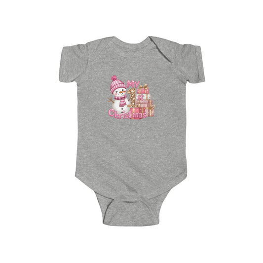 Infant Bodysuit — Pink Snowman "My First Christmas" Baby Onesie CA