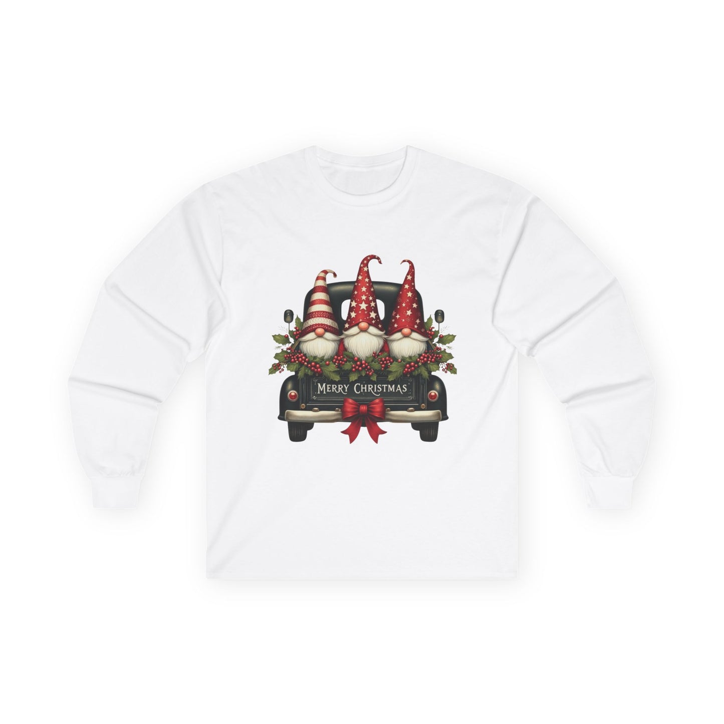 Christmas Gnomes Truck Long Sleeve Tee – "Merry Christmas" Holiday Shirt