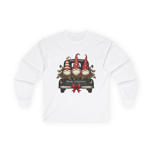 Christmas Gnomes Truck Long Sleeve Tee – "Merry Christmas" Holiday Shirt