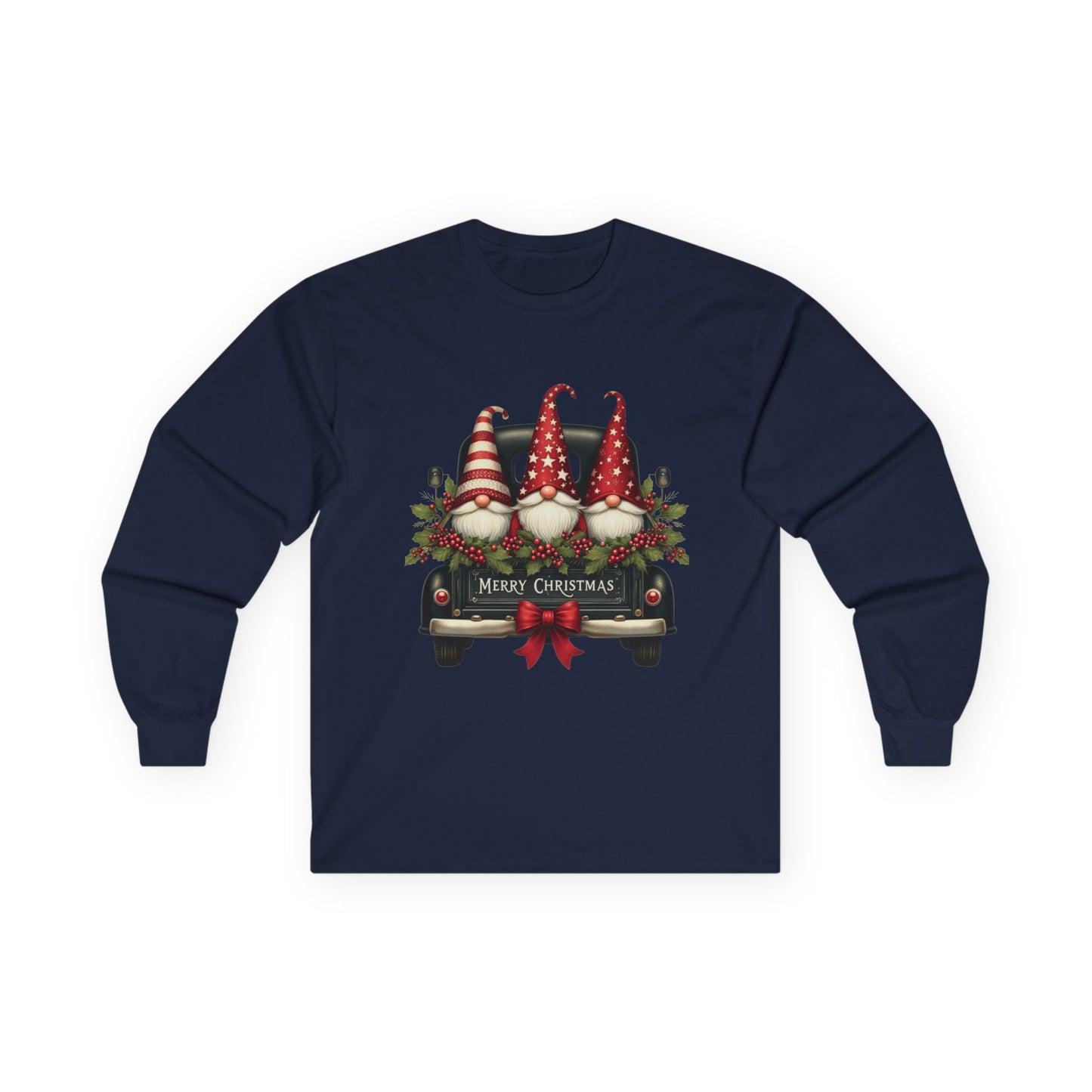 Christmas Gnomes Truck Long Sleeve Tee – "Merry Christmas" Holiday Shirt
