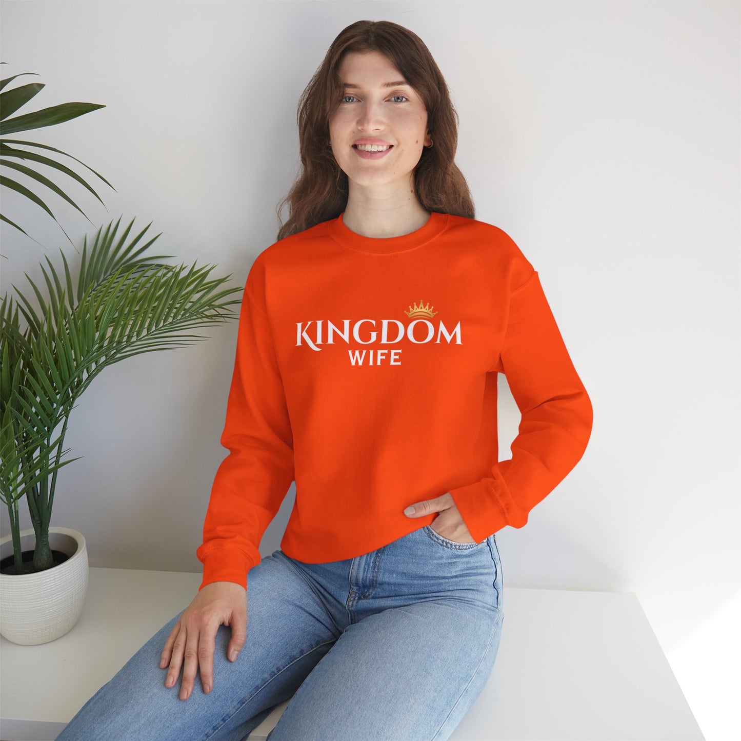 Kingdom Wife Crewneck Sweatshirt — Christian Faith & Marriage Gift with Crown Graphic