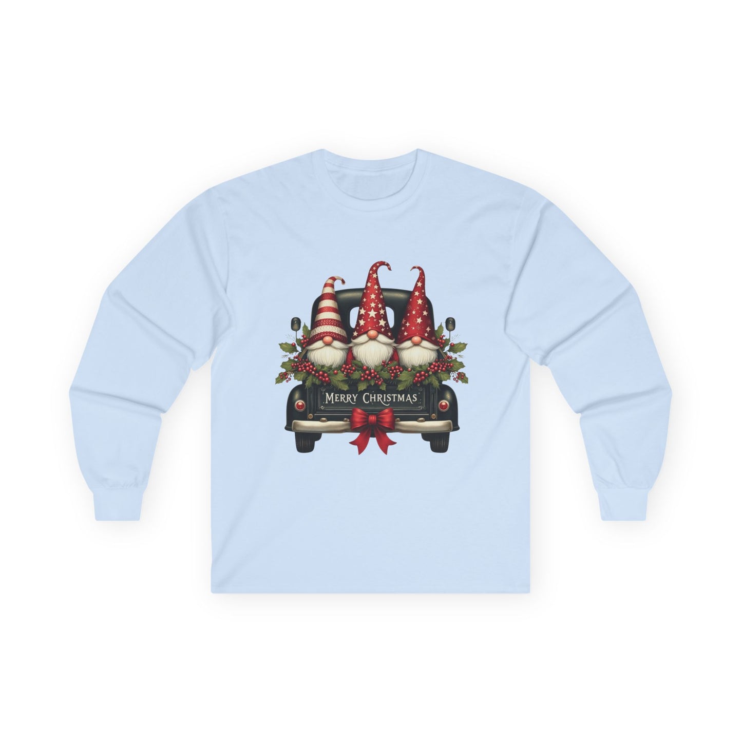 Christmas Gnomes Truck Long Sleeve Tee – "Merry Christmas" Holiday Shirt