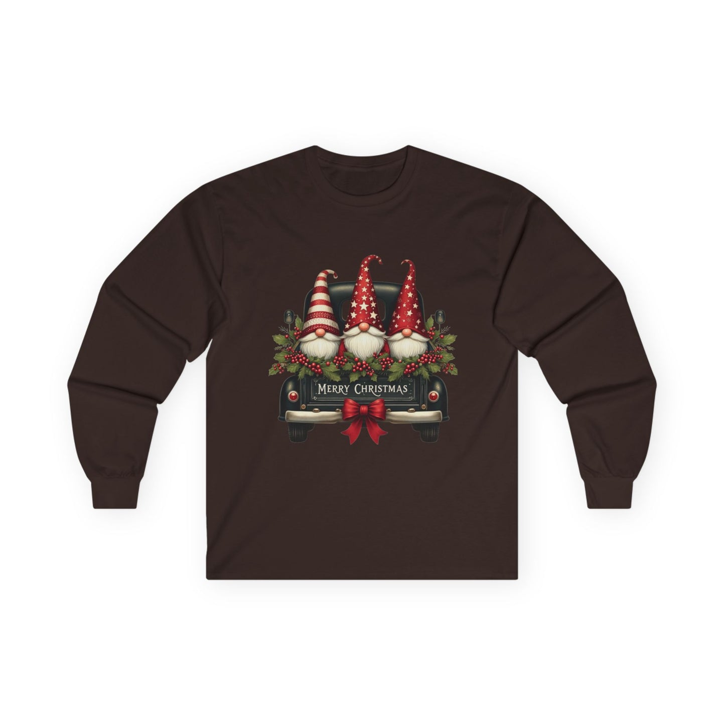 Christmas Gnomes Truck Long Sleeve Tee – "Merry Christmas" Holiday Shirt