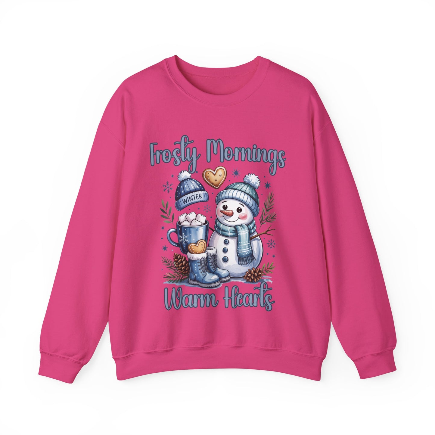 Snowman Morning Crewneck Sweatshirt — "Frosty Mornings Warm Hearts" Holiday Pullover