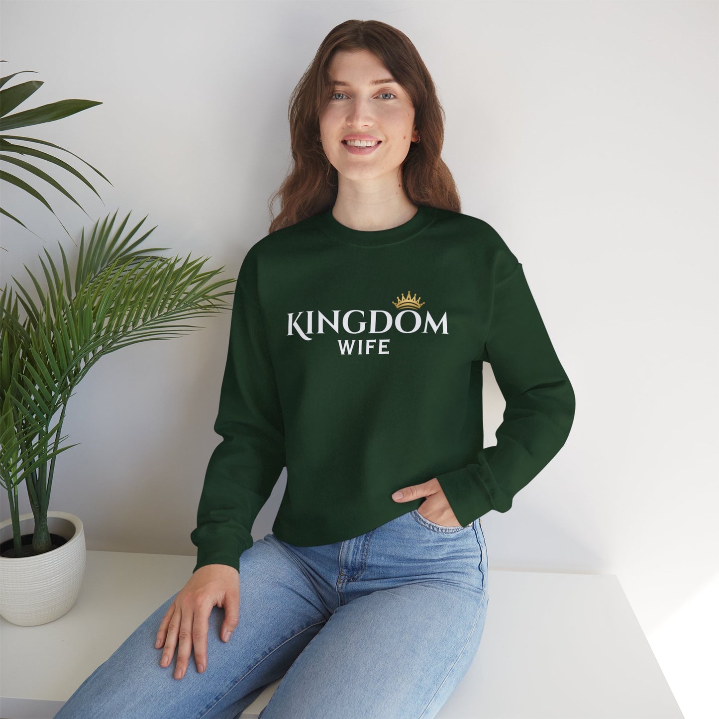 Kingdom Wife Crewneck Sweatshirt — Christian Faith & Marriage Gift with Crown Graphic