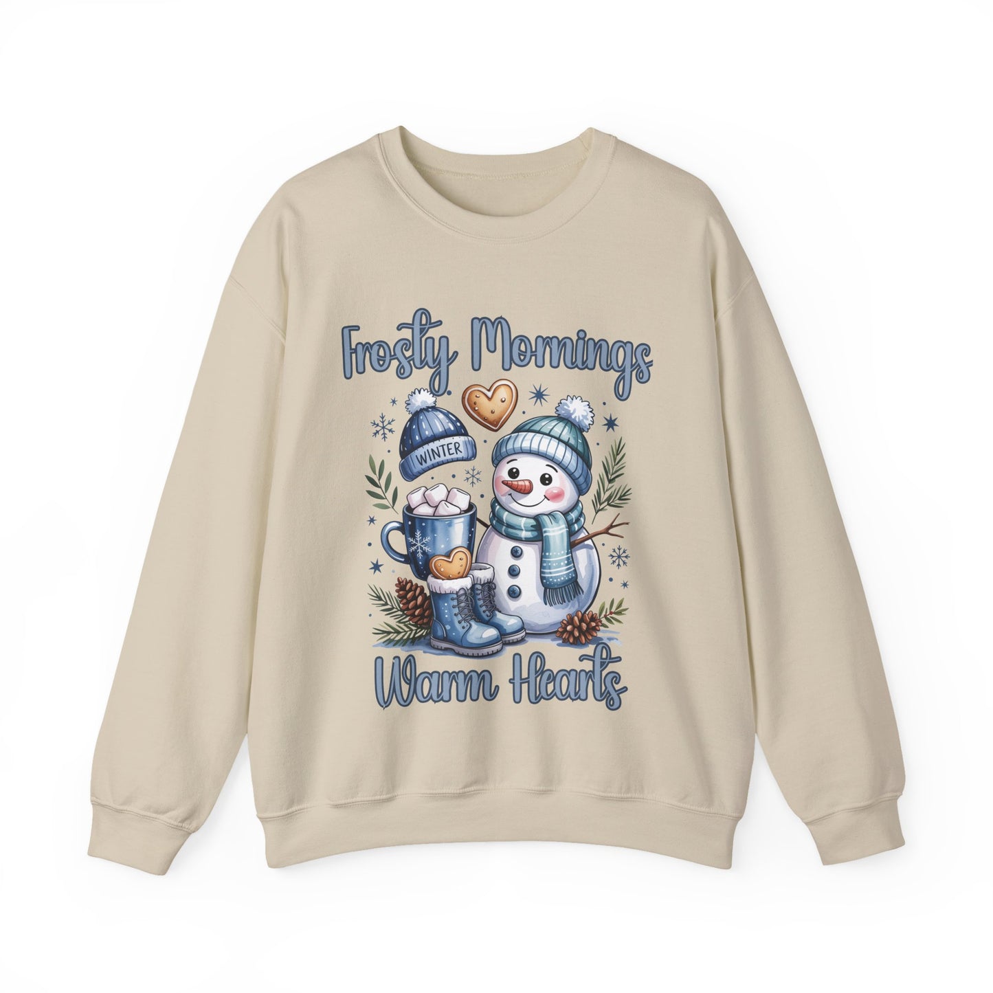 Snowman Morning Crewneck Sweatshirt — "Frosty Mornings Warm Hearts" Holiday Pullover