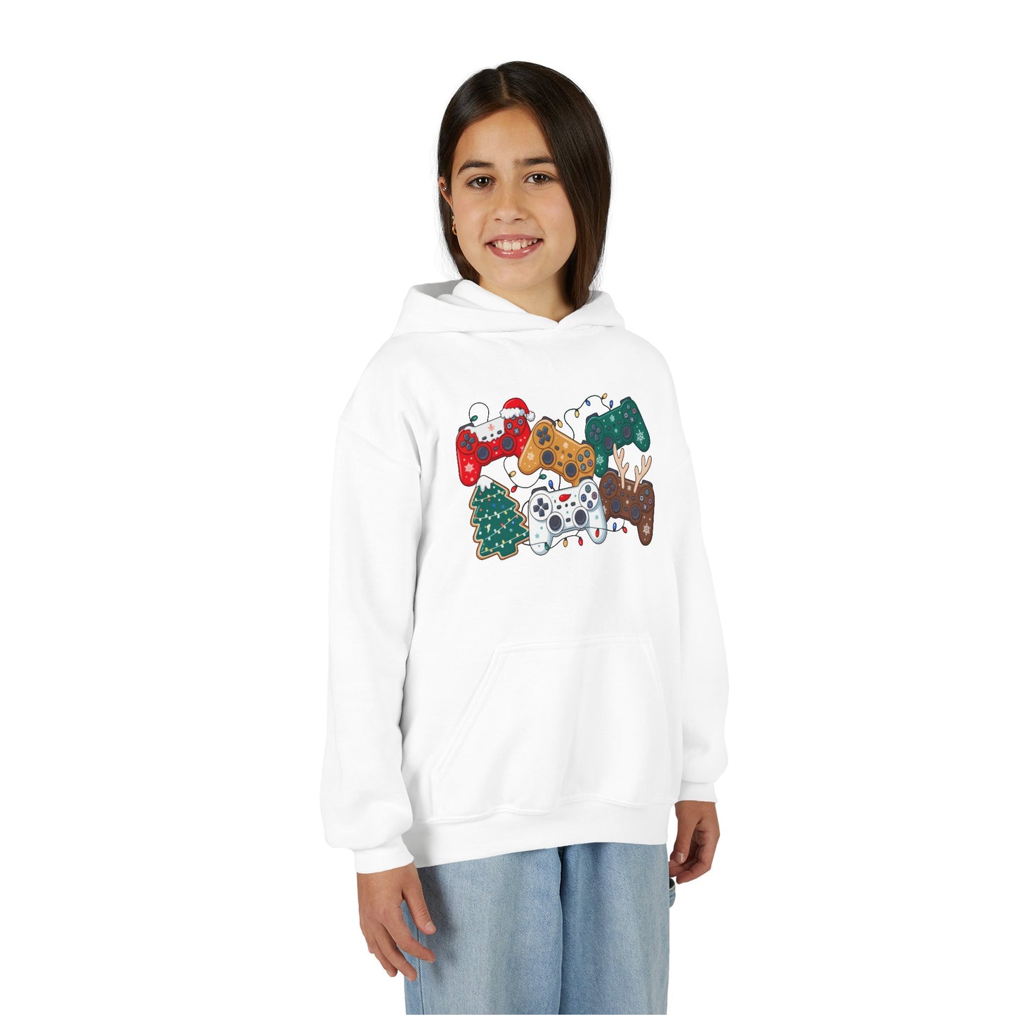 Unisex Youth Holiday Gaming Hoodie — Festive Game Controller Design