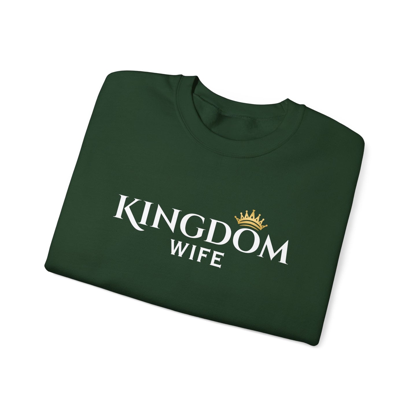 Kingdom Wife Crewneck Sweatshirt — Christian Faith & Marriage Gift with Crown Graphic