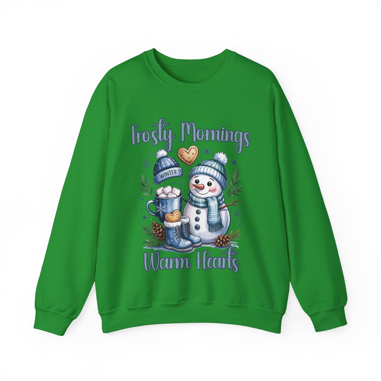 Snowman Morning Crewneck Sweatshirt — "Frosty Mornings Warm Hearts" Holiday Pullover