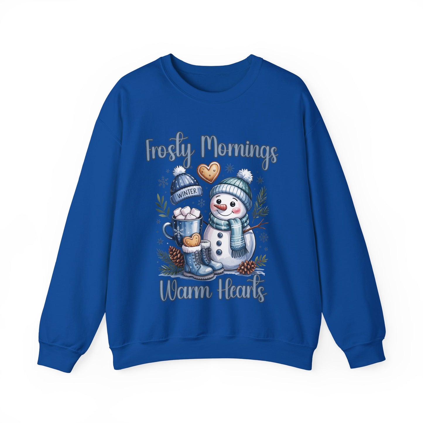 Snowman Morning Crewneck Sweatshirt — "Frosty Mornings Warm Hearts" Holiday Pullover