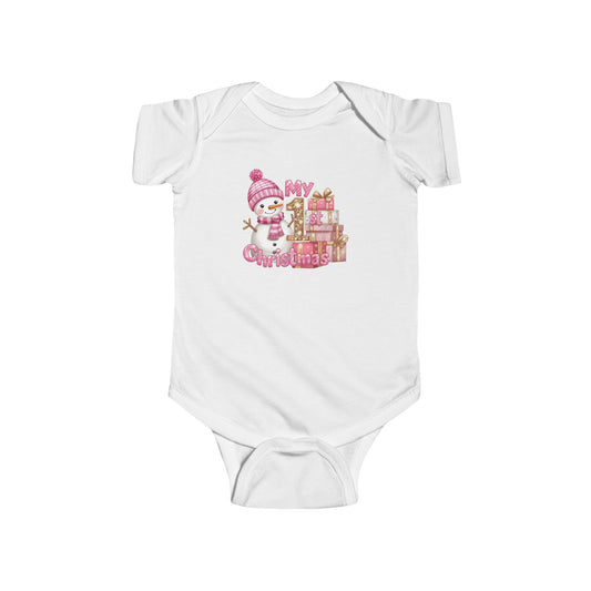 Infant Bodysuit — Pink Snowman "My First Christmas" Baby Onesie CA