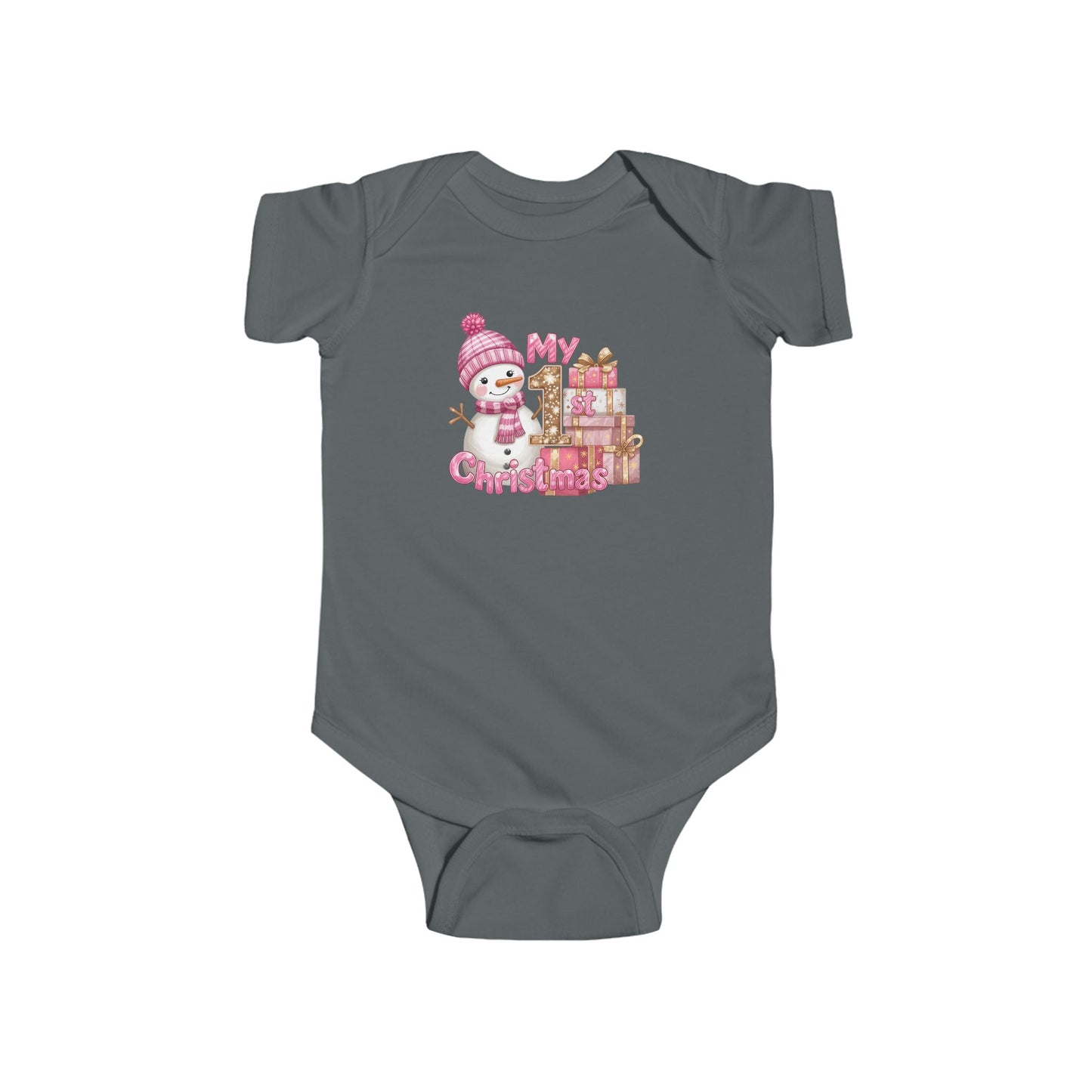 Infant Bodysuit — Pink Snowman "My First Christmas" Baby Onesie CA