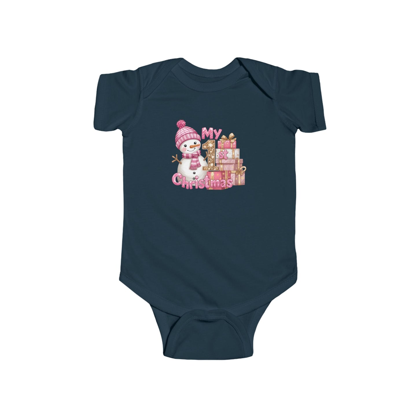Infant Bodysuit — Pink Snowman "My First Christmas" Baby Onesie CA