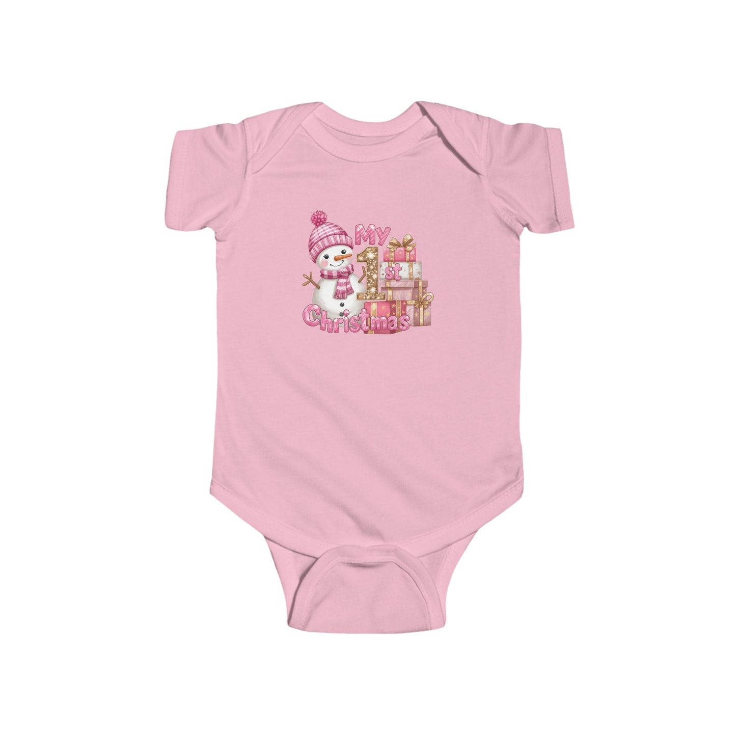 Infant Bodysuit — Pink Snowman "My First Christmas" Baby Onesie CA