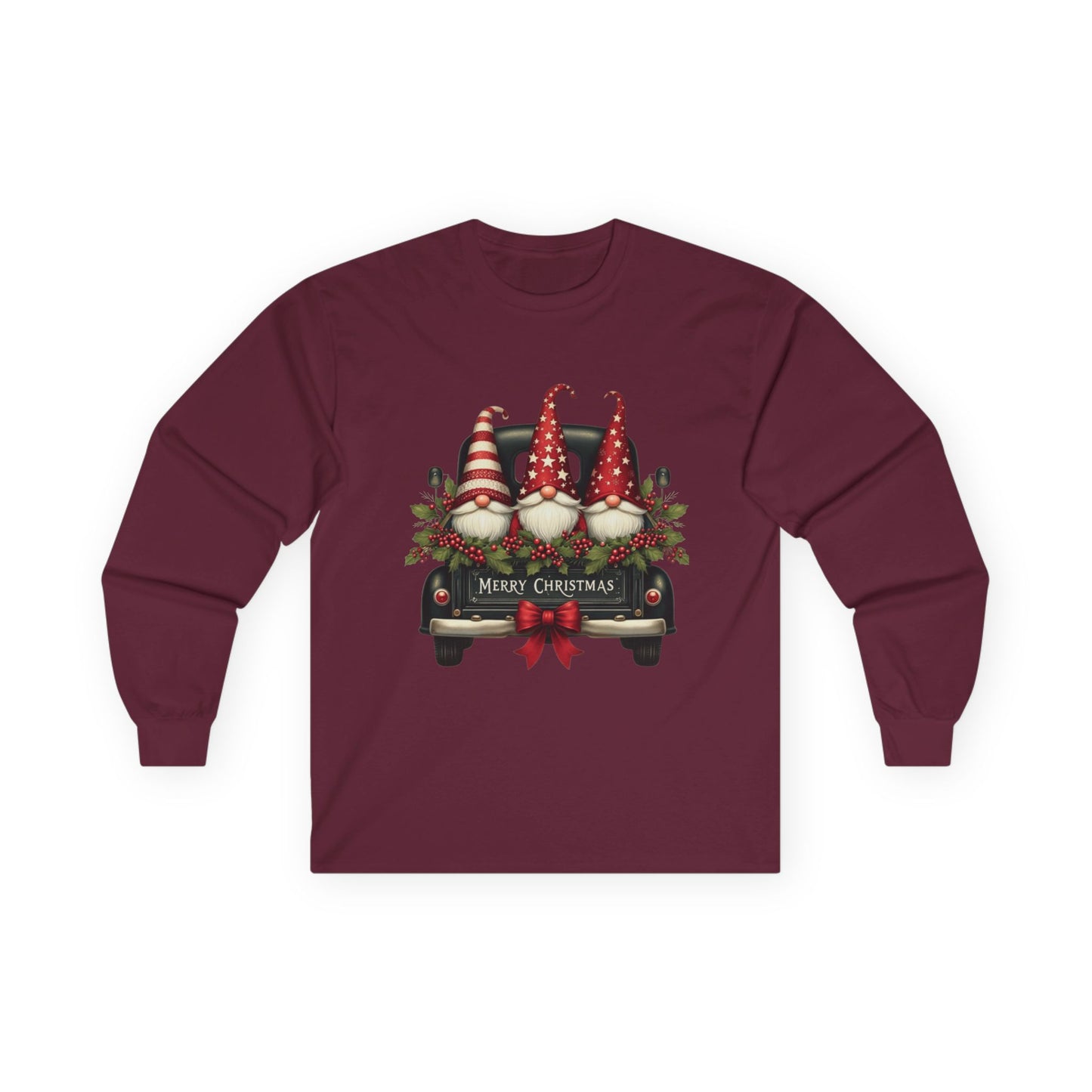 Christmas Gnomes Truck Long Sleeve Tee – "Merry Christmas" Holiday Shirt