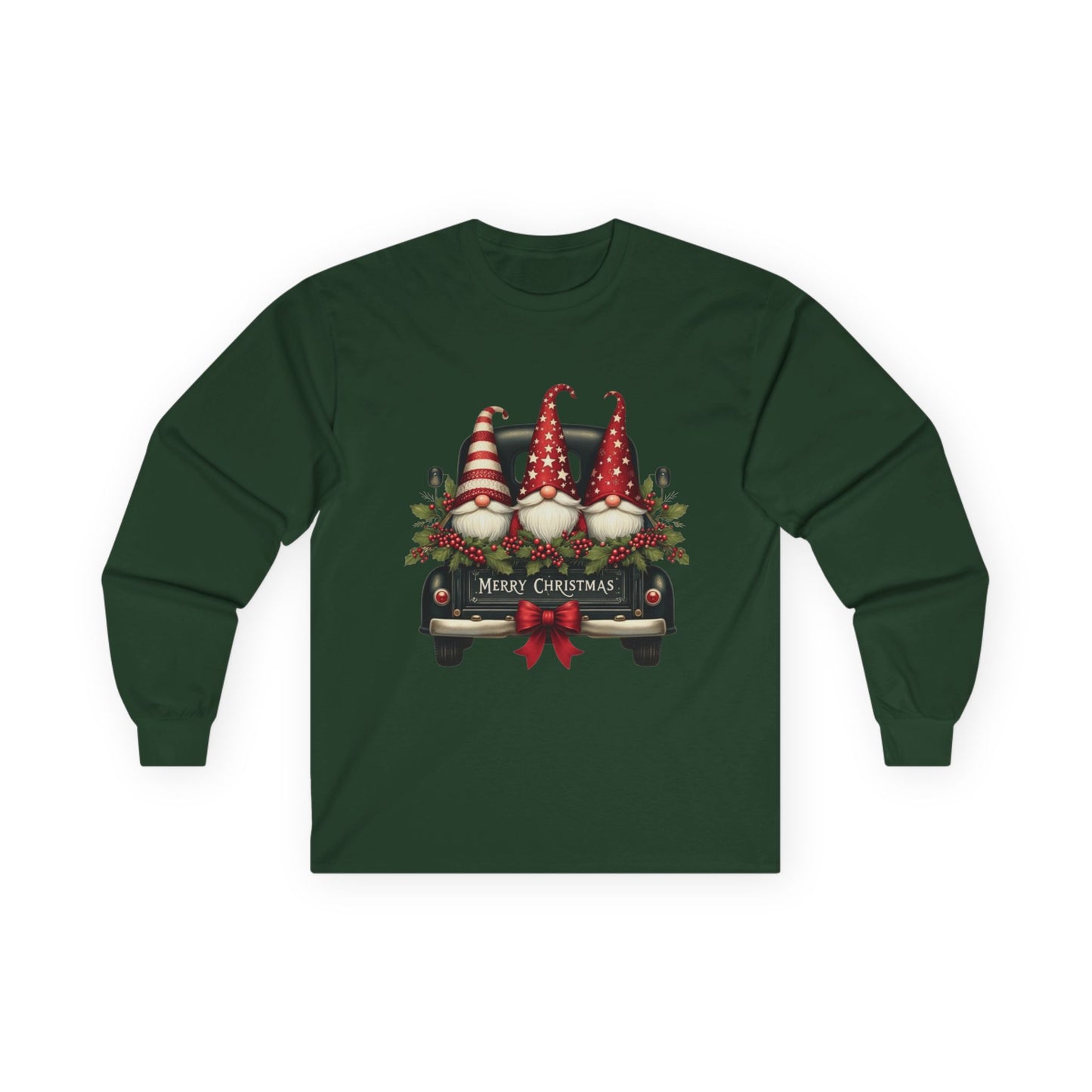 Christmas Gnomes Truck Long Sleeve Tee – "Merry Christmas" Holiday Shirt