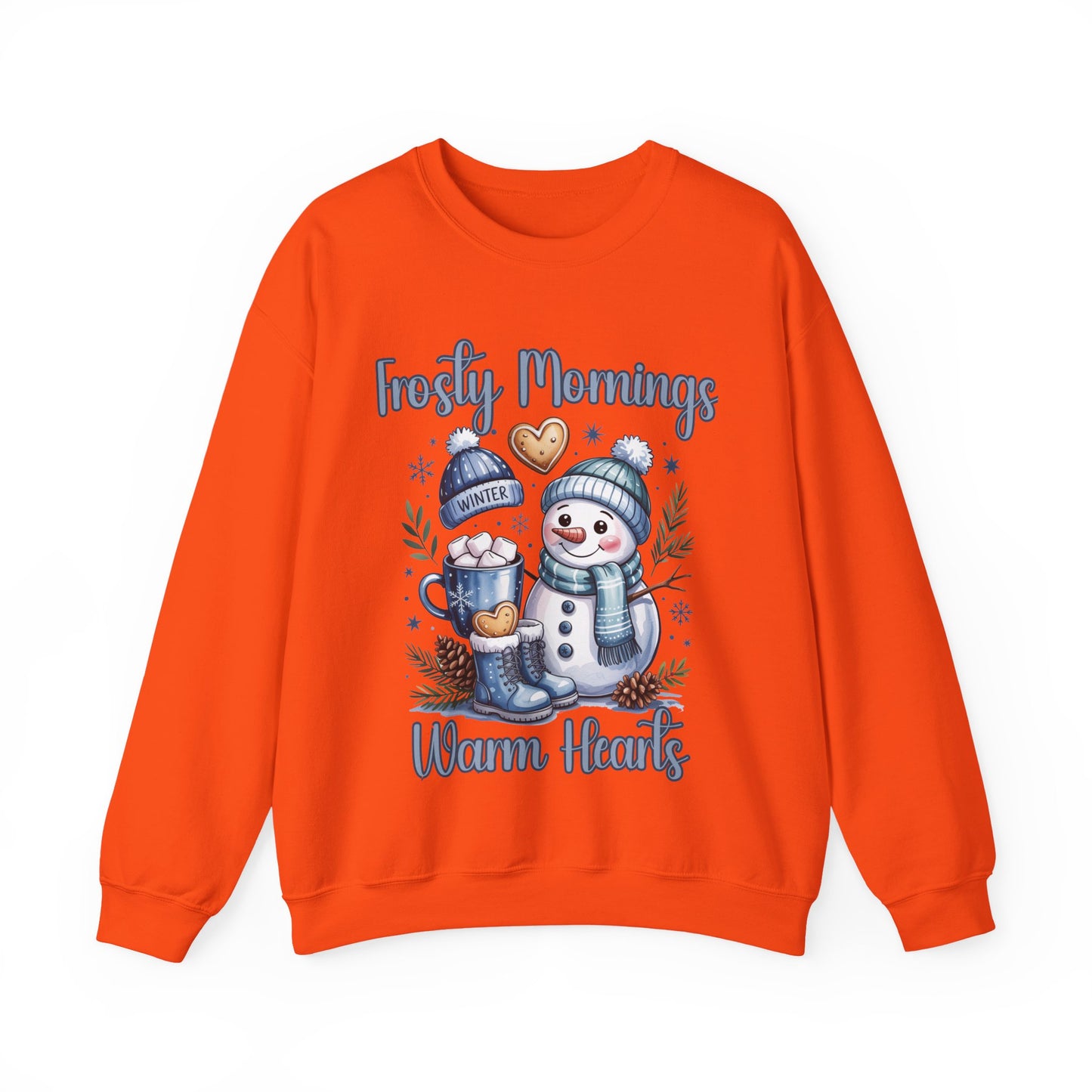 Snowman Morning Crewneck Sweatshirt — "Frosty Mornings Warm Hearts" Holiday Pullover