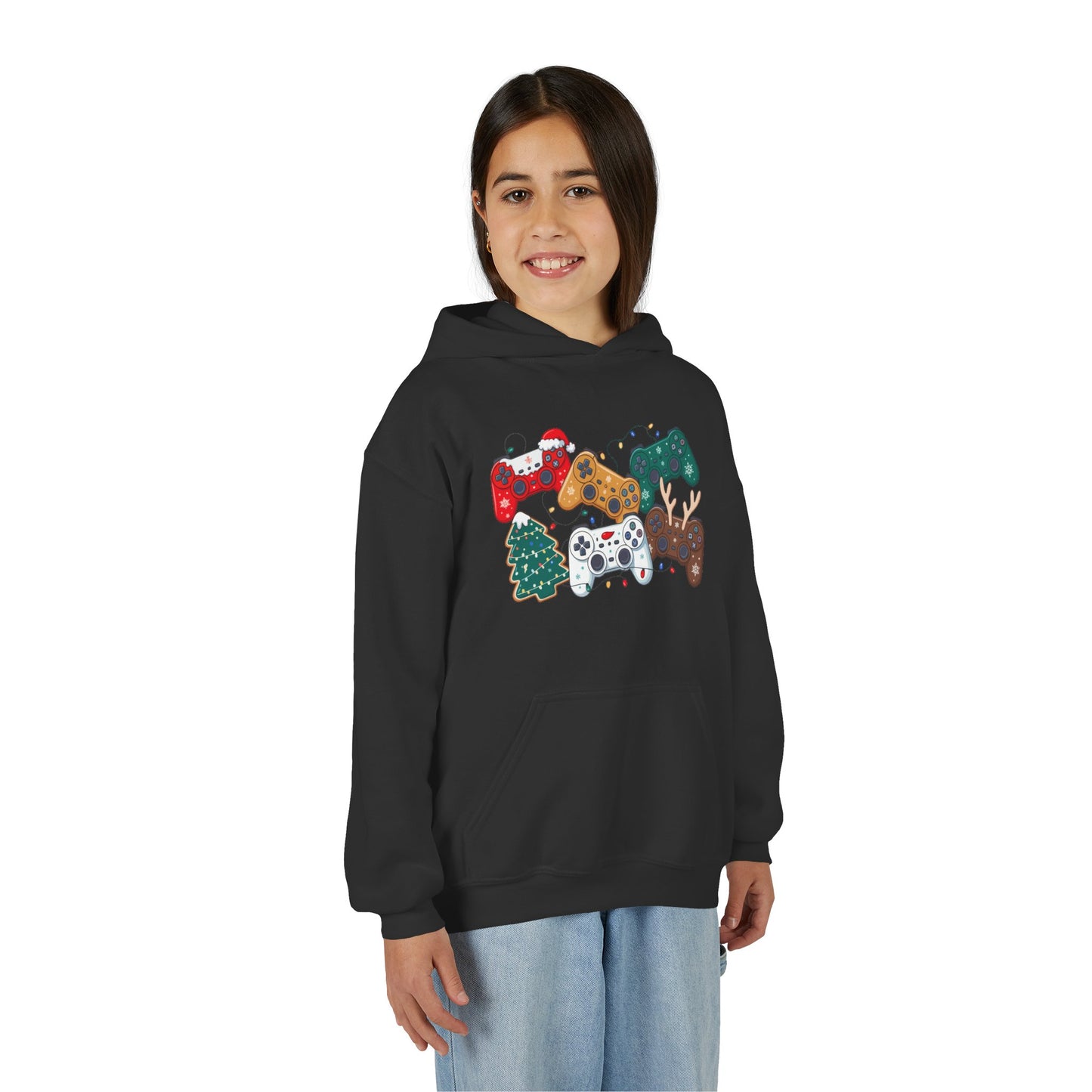 Unisex Youth Holiday Gaming Hoodie — Festive Game Controller Design