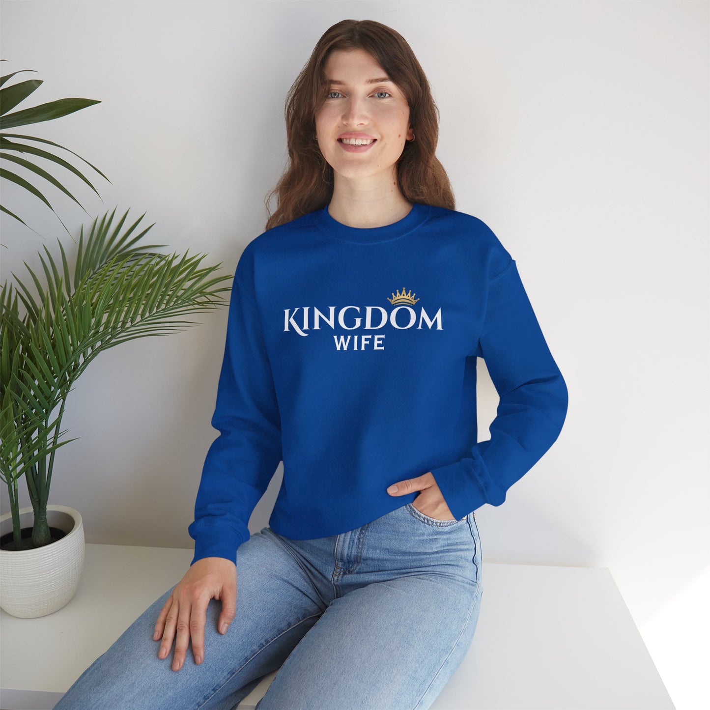 Kingdom Wife Crewneck Sweatshirt — Christian Faith & Marriage Gift with Crown Graphic