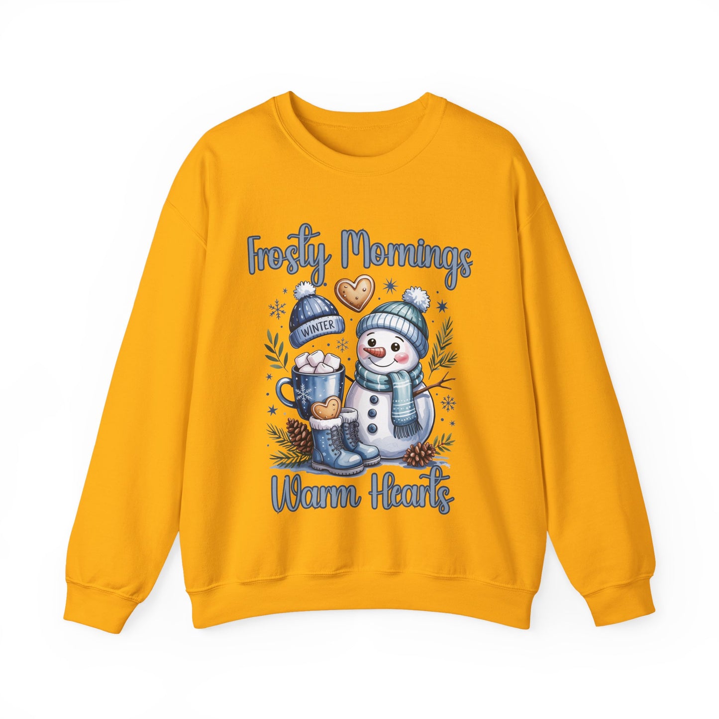 Snowman Morning Crewneck Sweatshirt — "Frosty Mornings Warm Hearts" Holiday Pullover