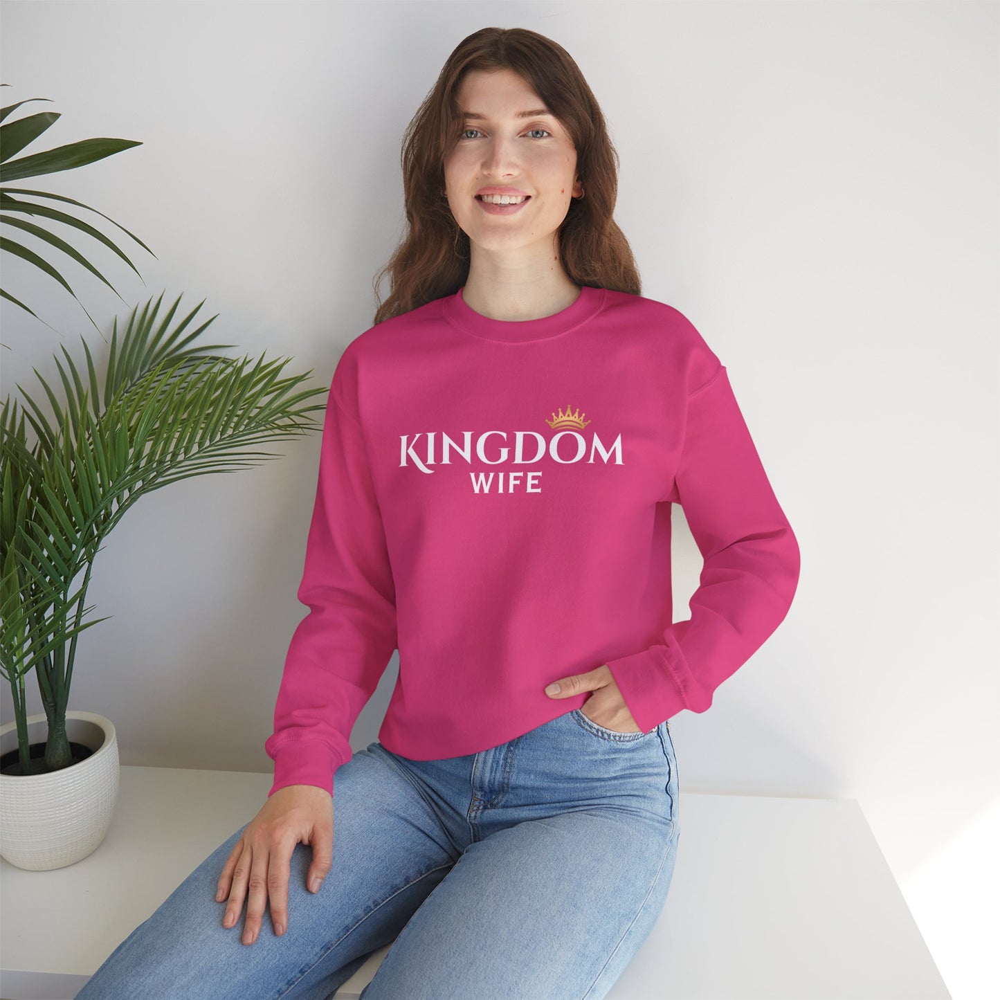 Kingdom Wife Crewneck Sweatshirt — Christian Faith & Marriage Gift with Crown Graphic