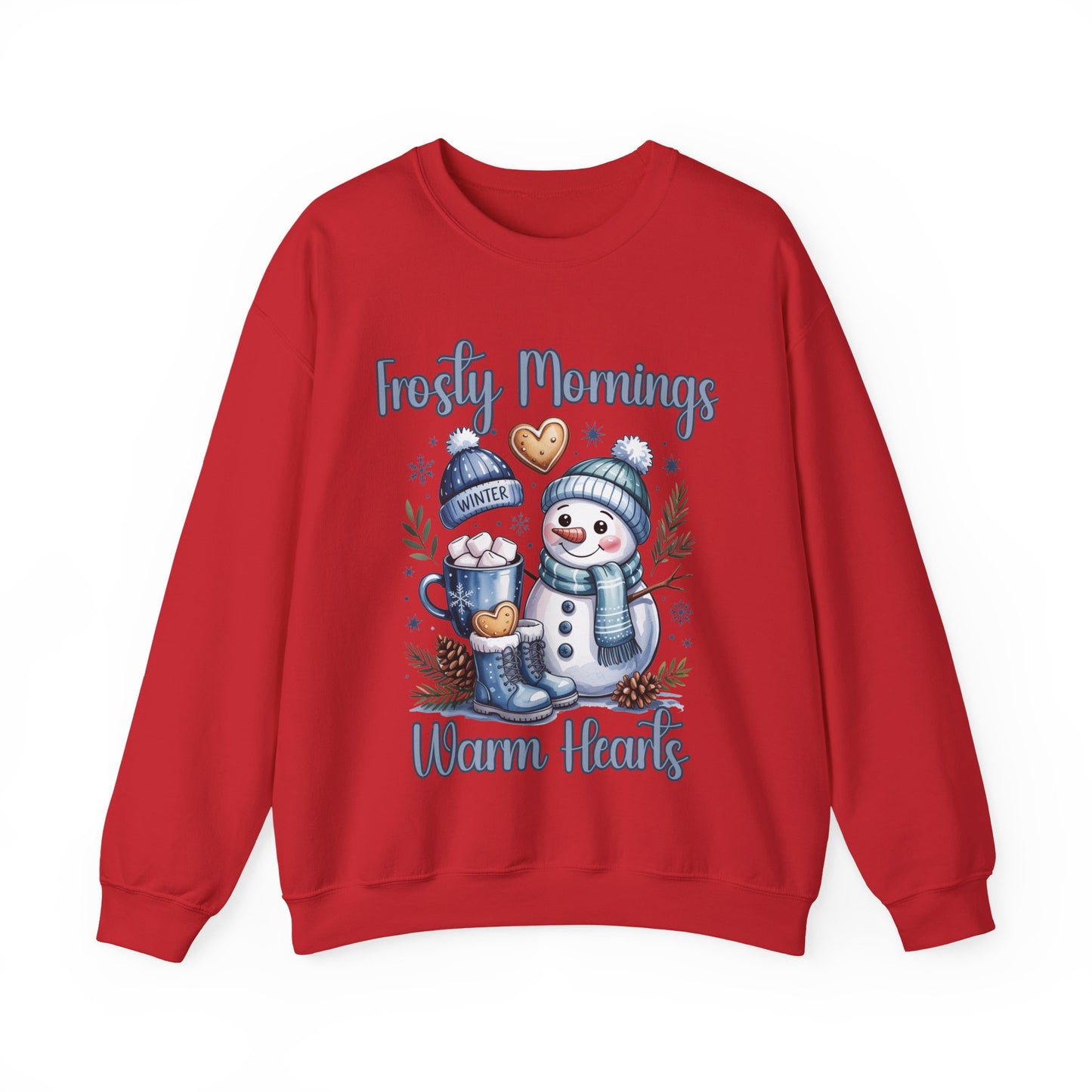 Snowman Morning Crewneck Sweatshirt — "Frosty Mornings Warm Hearts" Holiday Pullover