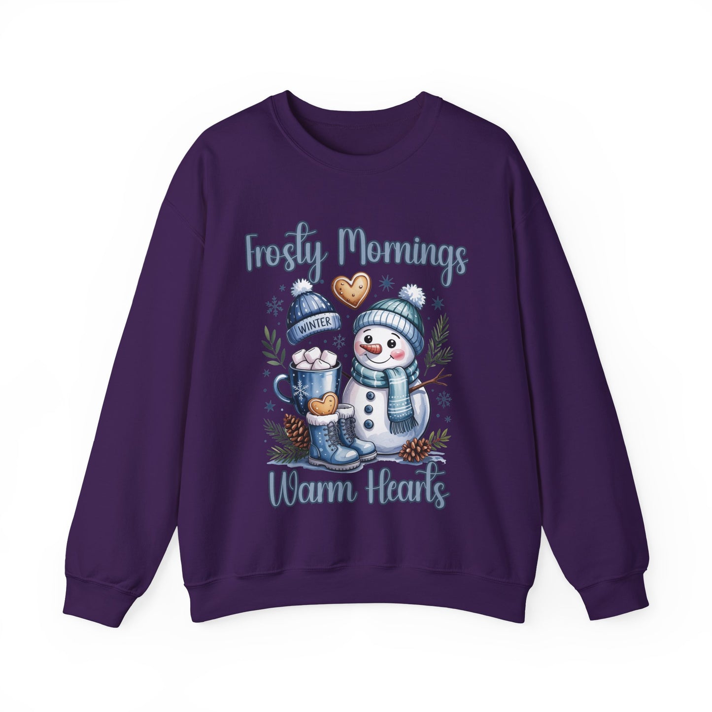 Snowman Morning Crewneck Sweatshirt — "Frosty Mornings Warm Hearts" Holiday Pullover