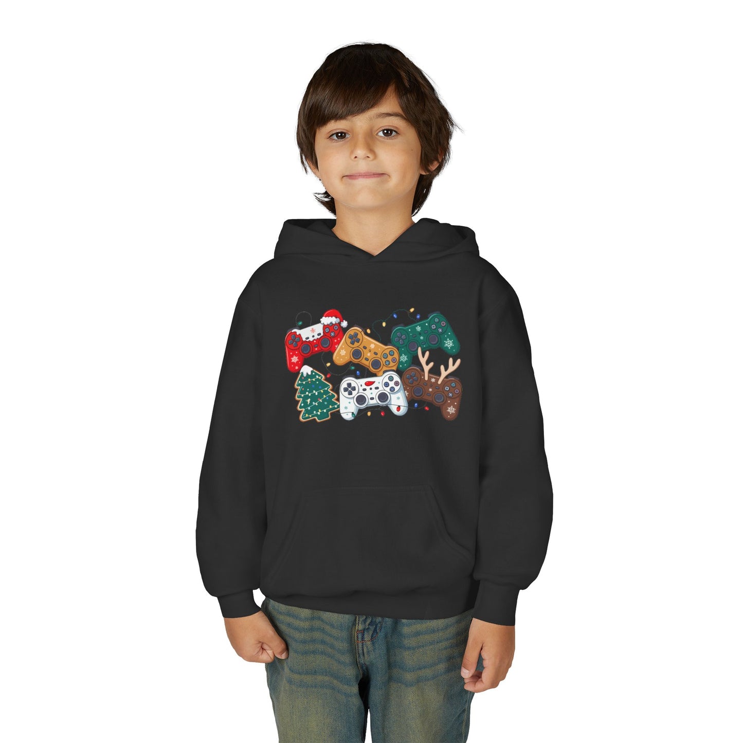 Unisex Youth Holiday Gaming Hoodie — Festive Game Controller Design